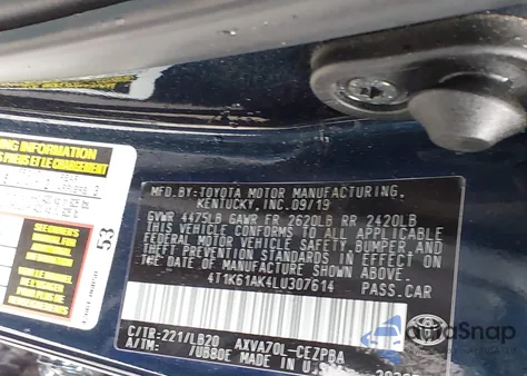 2020 Toyota Camry Xse from USA, damaged, VIN 4T1K61AK4LU307614